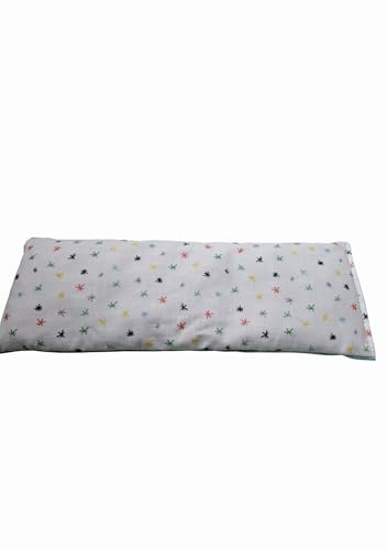 Saco semillas microondas, Tela 100% algodón, producto natural hecho a mano. Saco térmico de semillas retención de calor y frio, bolsa calor microondas. (ESTRELLITAS BLANCO, FRENTE)