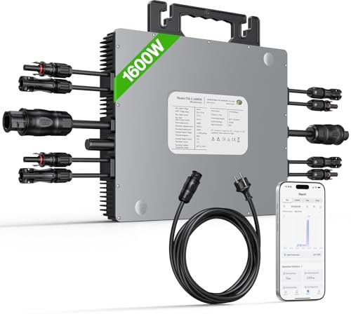 BLZLDD 1600W Wechselrichter, Solar Mikrowechselrichter mit WLAN & Bluetooth, App-Fernüberwachung, IP67 Wasserdicht Wechselrichter, mit 5 m AC-Kabel für Balkonkraftw