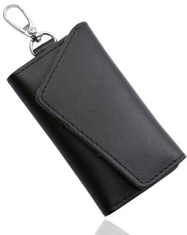 GGUFAY Portachiavi con Custodia in Pelle - Chiusura a Scatto, Borsellino Auto (Nero)