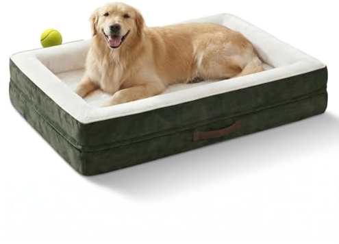 Upvilla Orthopädisches Hundebett XL, Hundekorb Waschbar | Eierförmiger Kistenschaum，Wasserdicht Hundesofa mit rutschfeste Unterseite und Vierseitiges Kissen (Olive, L117xB76xH19cm)