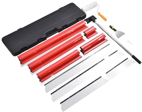 Flächenspachtel Set, Spachtel Werkzeug (20cm, 40cm, 60cm, 80cm, 100cm) Und 86cm Bis 270cm Teleskopstange, Pachtel Werkzeug Im Koffer Mit Ergonomischem Für Große Arbeitsbereich Wand Dekoration Bau Werk