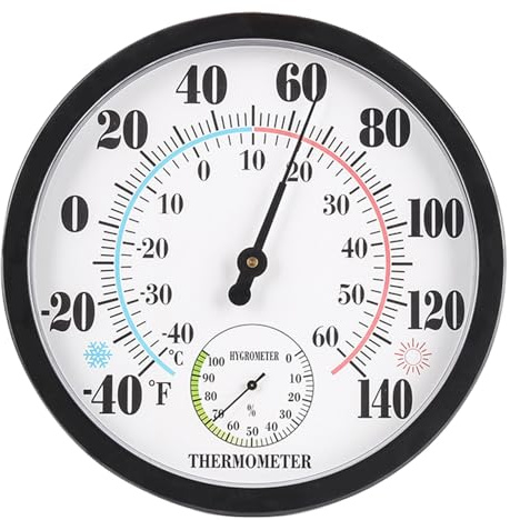 Thermomètre extérieur intérieur Round 10 pouces Hygromètre mécanique Station mécanique étanche étanche à une jauge de température minimaliste précise pour l'usine domestique, thermomètres