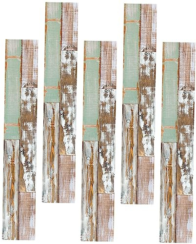 HOMSFOU Pegatina Autoadhesiva para Suelo 15x90 Cm, Baldosas Vinílicas Desmontables, Efecto Madera Marrón-verde, Resistente al Agua, Adecuado para Cocina, Baño y Oficina, Pack 5 Piezas,