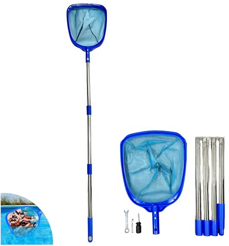 Pool Reinigungsset, 185cm Pool Kescher mit Teleskopstange, Pool Zubehör Reinigung Pool Kescher Feinmaschig, Kescher Pool Poolkescher Poolreiniger für Pool, Spas, Teich, Algen, Planschbecken (185CM)
