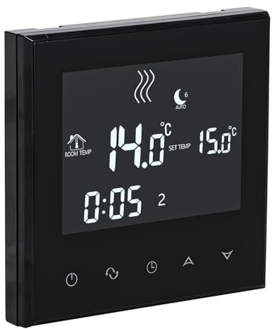 Wengart Termostato doméstico WG03-4, CA 230 V, máx. 16 A, programable, Pantalla táctil LCD, Compatible con calefacción por Suelo Radiante eléctrico, con Sensor de sonda de 3 m, Color Negro