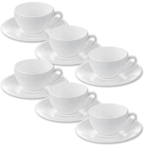 Wilmax - Tasses avec soucoupes - lot de 6-80 ml - Tasses à café en porcelaine - Blanc - Service de table pour 6 personnes - Set de tasses pour café, thé, desserts