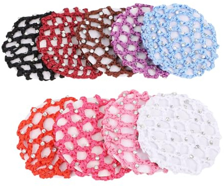 LOLIPPYY Haarnetz Strass Dutt Abdeckung Für Frauen Und Mädchen 9 Stück Handgehäkelt Bunt Leicht Und Langlebig Vielseitig Für Alltag Und Beruf