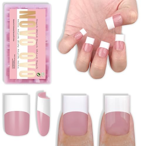 NOVO OVO Short Sharp Square Old School Retro French Tips nails Press on BERRY PINK, Need Builder Gel Top Coat Nail Glue, Soft Gel Full Cover Fake Nail Extension, for DIY x 15 Sizes 240 pcs