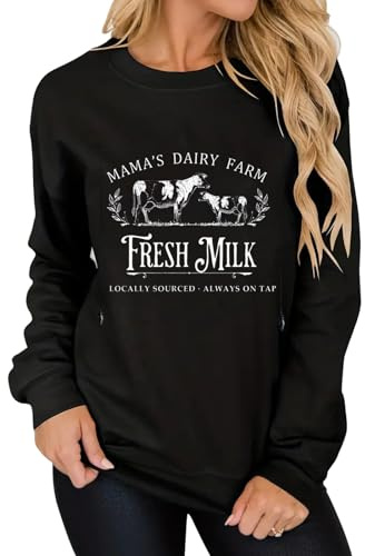 TAIUICY Women Causal Nursing Sweatshirts For Breastfeeding Zip Nursing Friendly Maternity Sweater Mama's Daily Farm Fresh Milk Pullover Tops(M,Black)