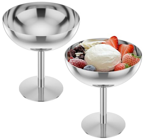 Fyeme 2 Stück Eisbecher 200 ml Wiederverwendbar Edelstahl Dessertschale Puddingbecher Süßigkeitenbehälter Multifunktional Eisschalen für DIY Eiscreme Desserts Salate