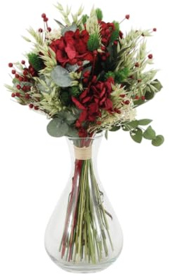 DECOALIVE Ramo de Hortensias Rojas Secas Flor Eterna y Realista