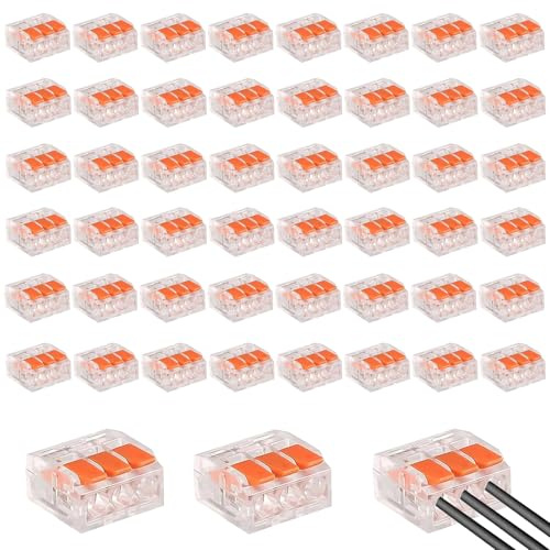 Kabelverbinder, 50 Stück Kabelverbinder Kabelklemmen Elektro Lüsterklemmen mit Betätigungshebel, Verbindungsklemmen 3 Polig Können Frei Kombiniert für Feste Flexible Kabel
