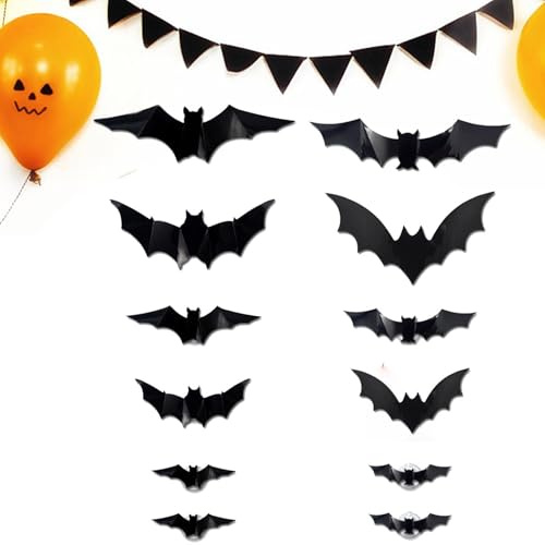 Niesel Chauves-souris 3D LED,Chauves-souris 3D LED Décorations Halloween | 12 Pièces Autocollants Muraux à Batterie,Horreur Pour Salon Dortoir Porte Salle De Bains École Extérieur Jardin Patio