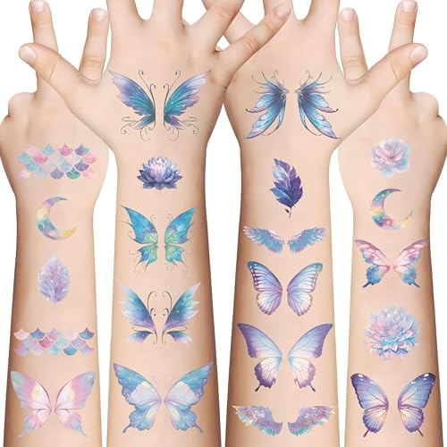 10 Blätter Temporäre Schmetterling Tattoos für Kinder – Tattoo Aufkleber für Mädchen und Jungen, Wasserfeste Tattoos, Party Mitgebsel & Geburtstagsgeschenke
