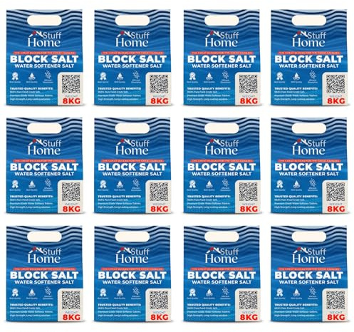 Home Stuff Dishwasher Salt Blocks – 12 Pack (96 kg Total) – High-Purity Water Softening Salt for Limescale Prevention & Superior Cleaning – Compatible with All Dishwasher Brands