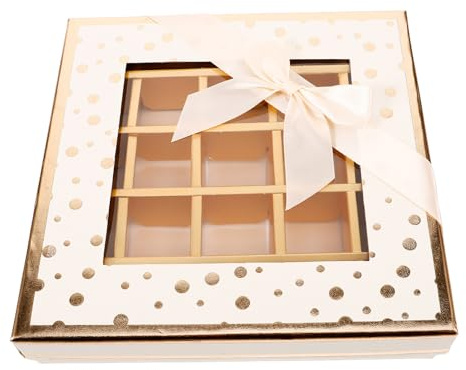 SOPOTUTU Schokoladenverpackungsbox 25 Fächer Leere Pralinenschachtel aus Karton Beige mit Schleife Geschenkbox für Geburtstag Valentinstag Hochzeit Party