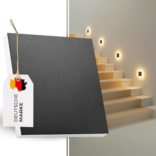 Maxkomfort LED Treppenbeleuchtung 230V Wandeinbauleuchte XL Abdeckung 90mm Ohne Bewegungsmelder 140lm Hell Warmweiß 3000K Stufenlicht Rund Eckig Aluminium für UP-Dose Ø 68mm 6107 Schwarz Eckig