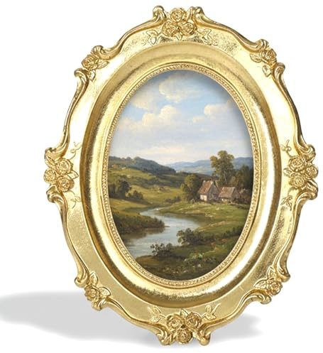 Ameble Vintage Picture Frames 4x6 Oval Gold Decorative Frame Photo Frame for Tabletop Display Wall Hanging Home Bedroom Living Room Decor
