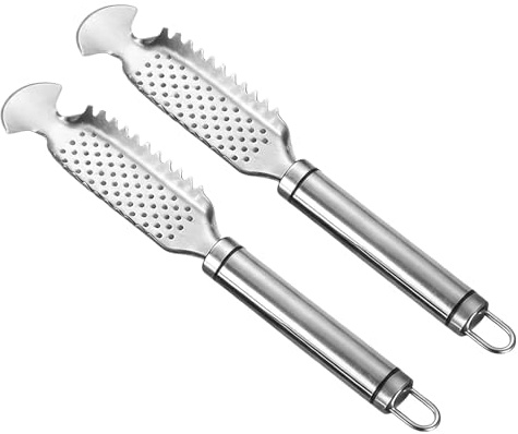 LOORGVEL 2 Piezas 2 Piezas Descamador de Pescado Profesional de Acero Inoxidable, Raspador para Limpieza de Mariscos Mango Antideslizante, Utensilios de Cocina para Quitar Escamas en Hogar