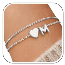 J.Fée Armband Damen Silber/Gold, Personalisiertes Armband Mit Buchstaben Aus 925er Silber Oder 14 Karat Gold, 26 Initialen Von A Bis Z Herz Layering Armbänder Damen, Elegantes Geschenke Für Frauen