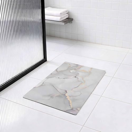 Apradas Non-Slip Bath Mat, Absorbent Quick Dry Thin Bathroom Mats, Bathroom Rugs for Bathtub Shower Room Toilet, 40 x 60cm (Light Grey)