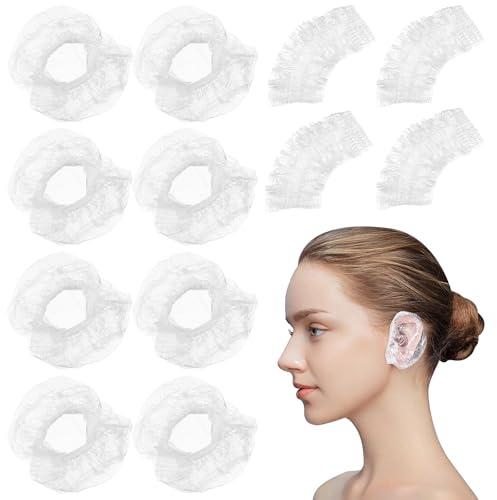 Ciieeo 200 Stück Einweg Ohrenschützer Transparent Elastische Ohrkappen aus Pe Kunststoff für Haarfärbemittel und Duschen Damen Herren Komfortable Passform