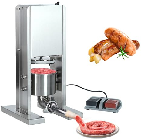 FahQuintuple Sausage Machine, Sausage Press, Electric Sausage Stuffer, Vertical Stainless Steel Meat Filler with 3 Stuffing Tubes, Detachable, Foot Pedal Control, for Household Or Commercial