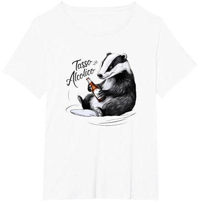 Tasso Alcolico Divertente Animale Beve Birra Maglietta, Donna Plus-Size, Bianco, 4X