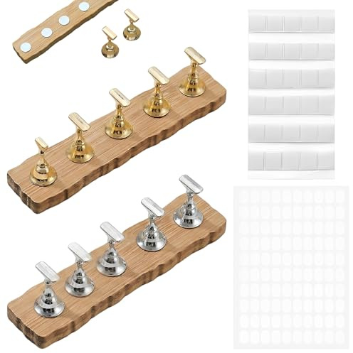 BCHMN 2 Sets Support à Ongles Nail Art en Or et Argent avec 30 Pcs Argile Blanche et Ruban Adhésif Double Face, Présentoir Manucure Professionnel pour Faux Ongles et Pratique