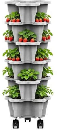 Vertical Planter Tower, Vertical Garden Planter, Self Watering Stackable Planters, Space-Saving Vegetable Garden For Strawberries And Vegetables, Balcony Or Terrace