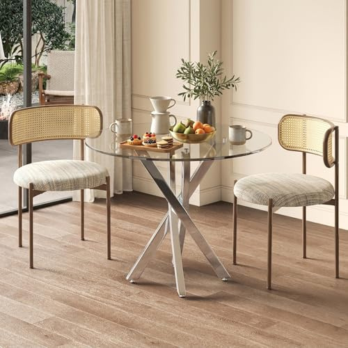 Aislinglen Mesa de comedor redonda pequeña de cristal, mesa de cristal redonda de 80 cm para sala de estar, mesa de comedor para 2-4 personas, mesa de comedor para cocina, comedor, sala de estar y