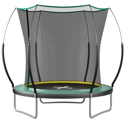 Trampoline de jardin sans ressort 183 cm avec filet de sécurité – Trampoline pour enfants avec technologie brevetée en fibre de verre, fermeture éclair sans couture, inoxydable et stable, extérieur