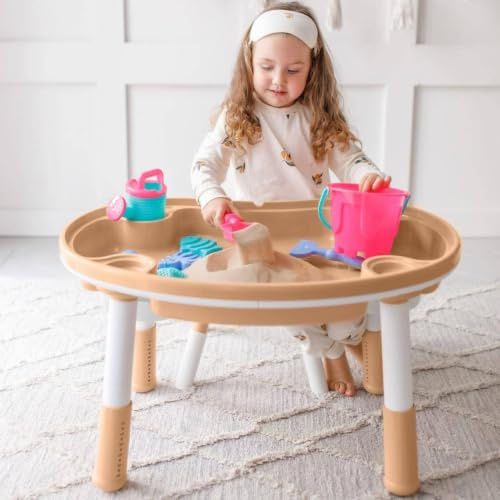 GAPPA Mesa y Silla Infantil 5en1: niños 3-8 años, Altura Regulable. Contenedor de Agua y Arena, Tablero Reversible para Bloques y Dibujo, 2 cajones (Beige)
