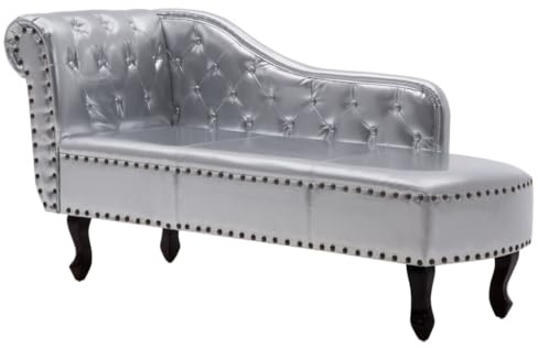 vidaXL Recamiere Leder Chaiselongue Chesterfield Ledersessel Clubsessel Ottomane Sessel Silber