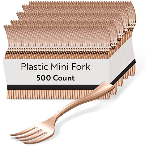 Restaurantware 4 Inch Mini Forks 500 Disposable Tiny Forks - Heavy-Duty Pair With Hors D'oeuvres Desserts or Samples Rose Gold Plastic Appetizer Forks For Parties Weddings Or Catering