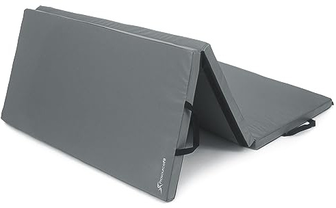 ProsourceFit Tri-Fold Folding Thick Exercise Mat 6’x4’ with Carrying Handles for Tumbling, Martial Arts, Gymnastics, Stretching, Core Workouts, Grey