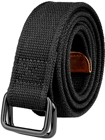 Drizzte 43'' Long Double Ring Mens Casual Canvas Fabric Cloth Belts Black