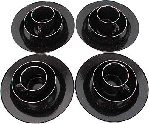 Epic Militaria Durable Enamel Camping Dinner Set (Black, 4 Sets)