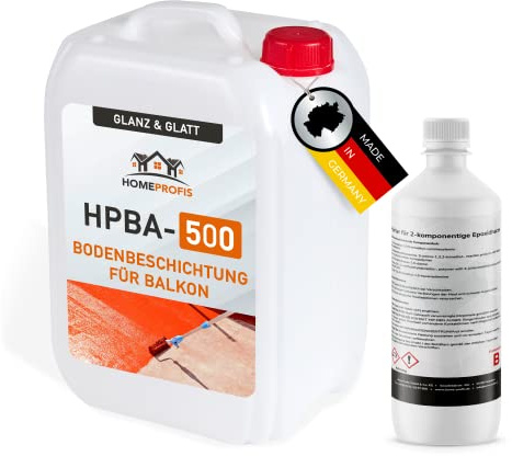 Home Profis® glänzender Balkonboden (5m²) | Über 30 Farben | Beton, Estrich & Fliesen | Flüssigkunststoff Bodenfarbe Außen | 2K Epoxidharz Bodenbeschichtung | RAL 7030 Steingrau | HPBA-500