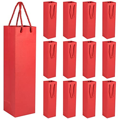 Weinflaschen, 12 Stück Kraftpapier Flaschentüten Geschenktüten Wein Papiertüten mit Henkel für Weihnachten Hochzeit, Geburtstag Party Geschenktasche(Rot)