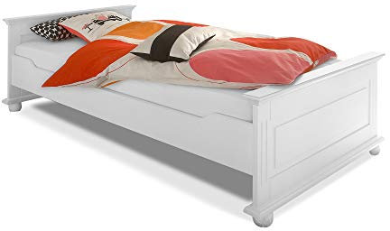 moebel-eins Lorelei Einzelbett 90x200 cm, Material Massivholz, Kiefer Weiss