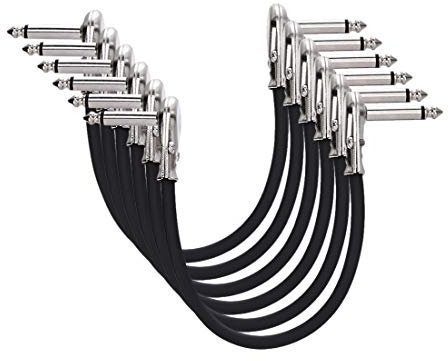 Amazon Basics Guitar Patch Auxiliary Cable for Effect Pedals, Microphones, Mixing Consoles, Amplifiers & Others, 1/4 Inches Right Angle Plugs, Blocks Interferences, Pack of 6, 15 cm (6 inch), Black