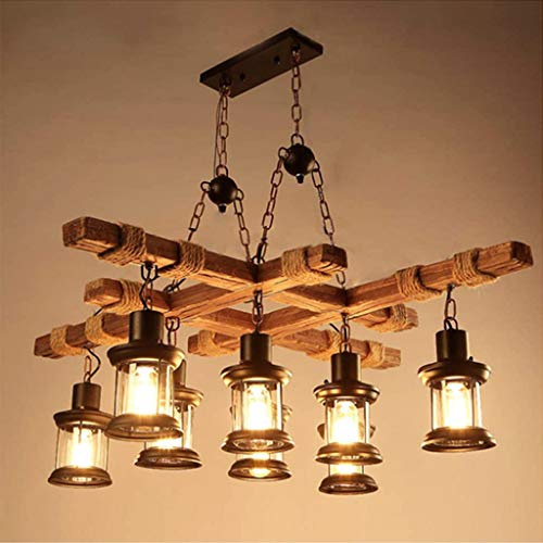 Retro Pendelleuchte Vintage Bar Hängeleuchte Kreativ Persönlichkeit Wohnzimmer Holz Metall Pendellampe E27 Höhenverstellbar Industrial Hängelampe Esszimmer Deckenlampe Wohnzimmer Kronleuchter,8xE27