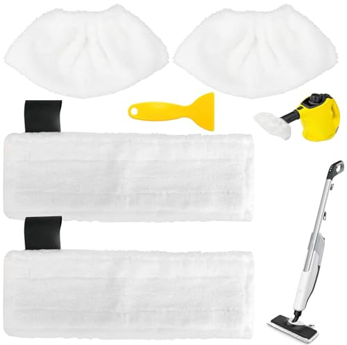 YPLonon 4Pcs Karcher Steam Cleaner Pads Microfibre Cloth Cover Pads | Reusable Steam Mop Pads Hand Steamer Karcher Replacement Floor Cloths Compatible with Karcher Easyfix SC1 SC2 SC3 SC4 SC5