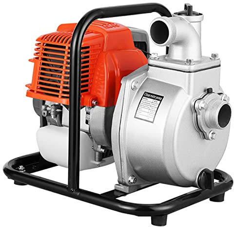Pompa d'Acqua a Benzina 49CC Max. Prevalenza 25 M Pompa da Giardino Motopompa Autoadescante Pompa per Irrigazione da Giardino Piscina,Orange-1inch