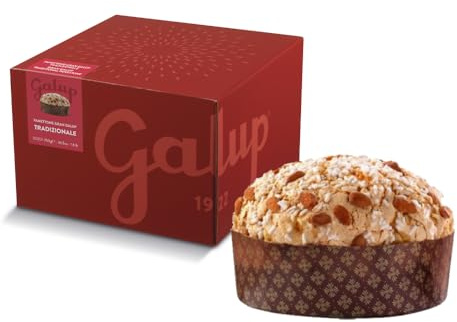 Galup Panettone Tradizionale Classico 750g - Gran Galup Basso a Lievitazione Naturale con Canditi Freschi e Uvetta - Guarnito con Glassa alla Nocciola, Mandorle Intere e Granella di Zucchero