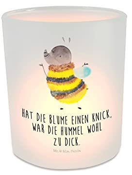 Mr. & Mrs. Panda Windlicht Hummel flauschig - Geschenk, Windlicht Glas, Kerzenlicht, Biene, Windlicht Dekorieren, Natur, Teelichtglas,