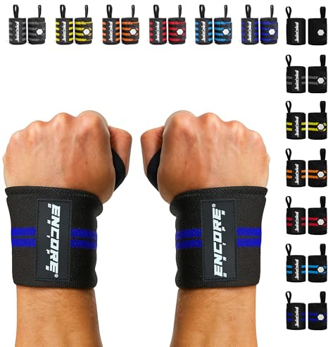 Encore Grips® Handledsbandage för bodybuilding, styrketräning, styrketräningsbandage, handledsbandage för fitness, handledsstöd, handledsskydd, handledsskydd (svart-blå-V1)