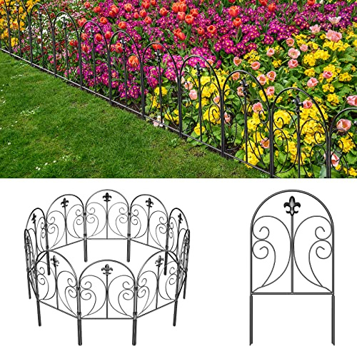 Skcoipsra Decorative Garden Fence 10 Pack, 24in(H) x 10ft(L) Animal Barrier Fence, Rustproof Metal Fencing for Yard, Dog Rabbits Wire Section Garden Edging Border for Yard Patio, Arched