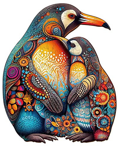 Funnli Holzpuzzles für Erwachsene und Kinder,Einzigartige Tierförmige Holz-Puzzle (Penguin-Familie), Puzzle aus Tierteilen (L-15.7 * 12.8in-300 Stücks)